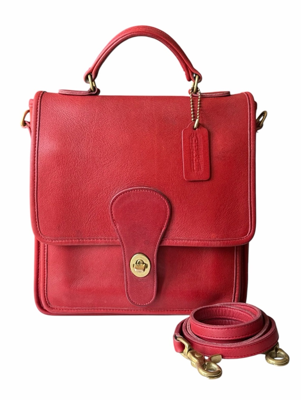 Vintage Coach 5130 Station Bag Red Leather USA Top Handle Crossbody includes COA